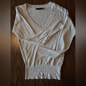 The Limited size S lightweight deep v neck grey heather sweater.